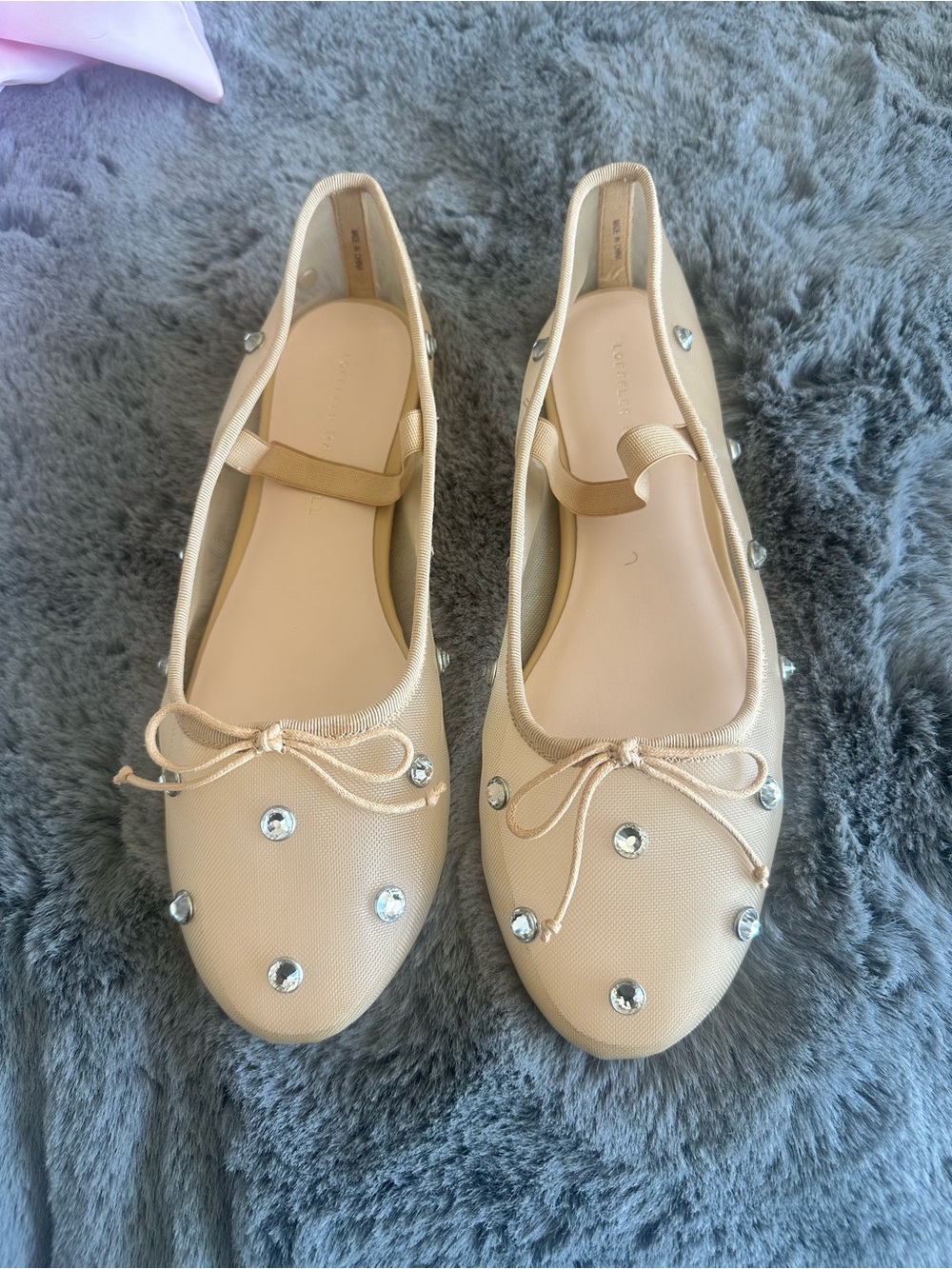 Loeffler Randall Nude Crystal-Stud Ballet Flats